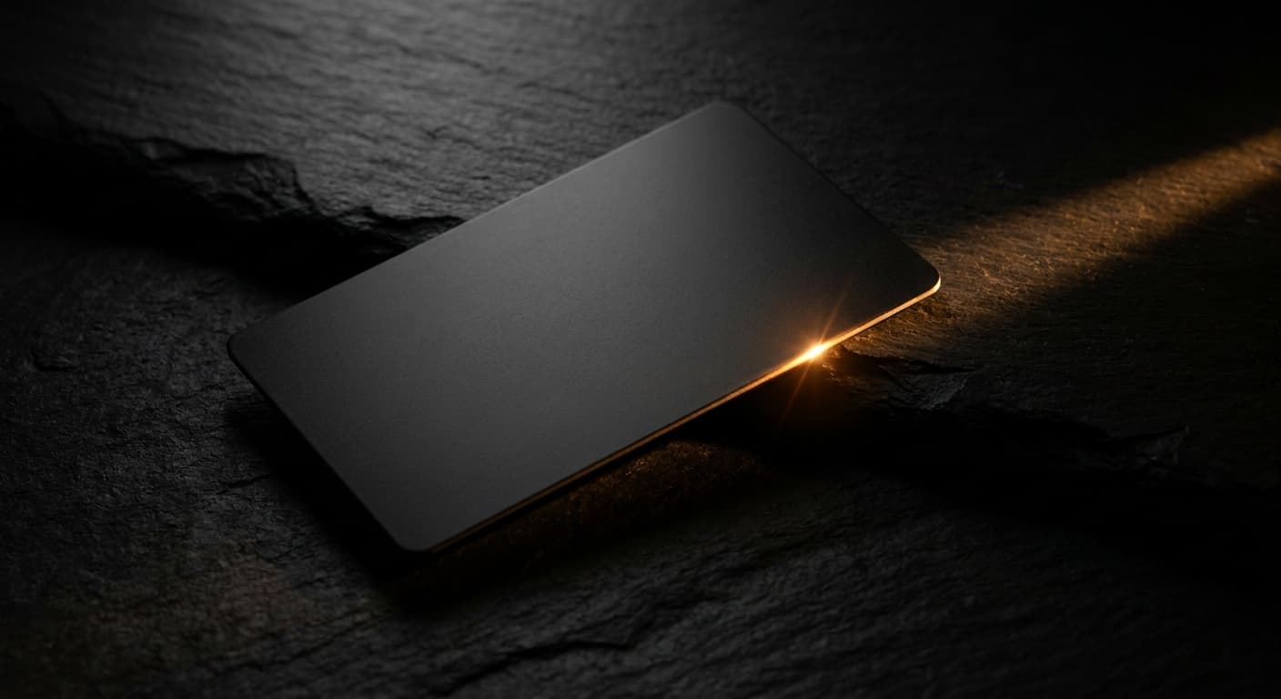 La tarjeta Obsidian — metálica, sin números, sobre una superficie oscura